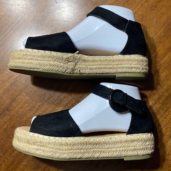 BellaMarie black suede leather platform wedge sandals size 7.5 - Picture 3 of 9